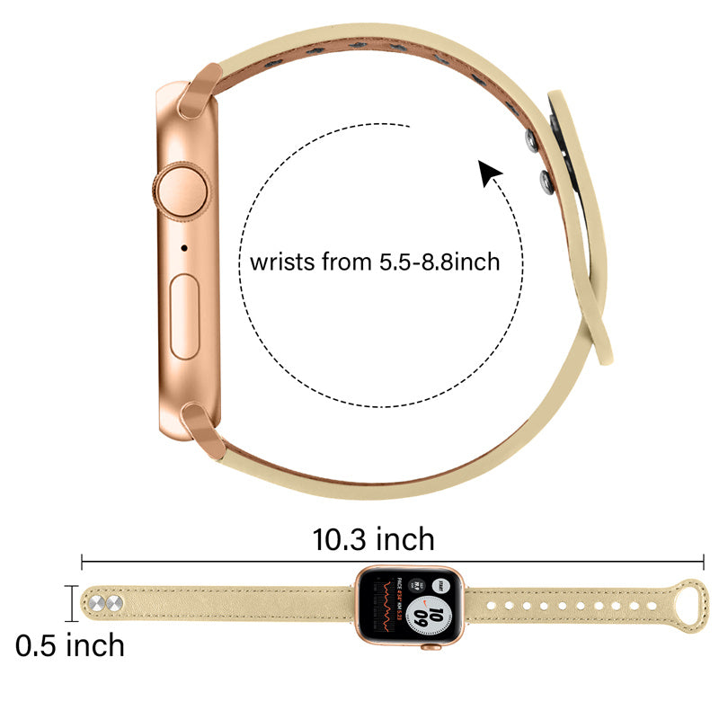For Apple Watch Series 8 41mm Series 7 41mm Series 6 5 4 SE SE(2022) 40mm Series 3 2 1 38mm Genuine Cowhide Leather Watch Band Double Rivet Adjustable Replacement Strap with Rose Gold Connector For Apple Watch Series 8 41mm Series 7 41mm Series 6 5 4 SE SE(2022) 40mm Series 3 2 1 38mm Genuine Cowhide Leather Watch Band Double Rivet Adjustable Replacement Strap with Rose Gold Connector